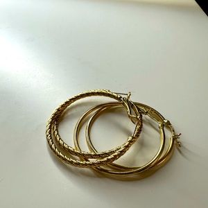 Two Pairs Gold Hoop Earrings Set